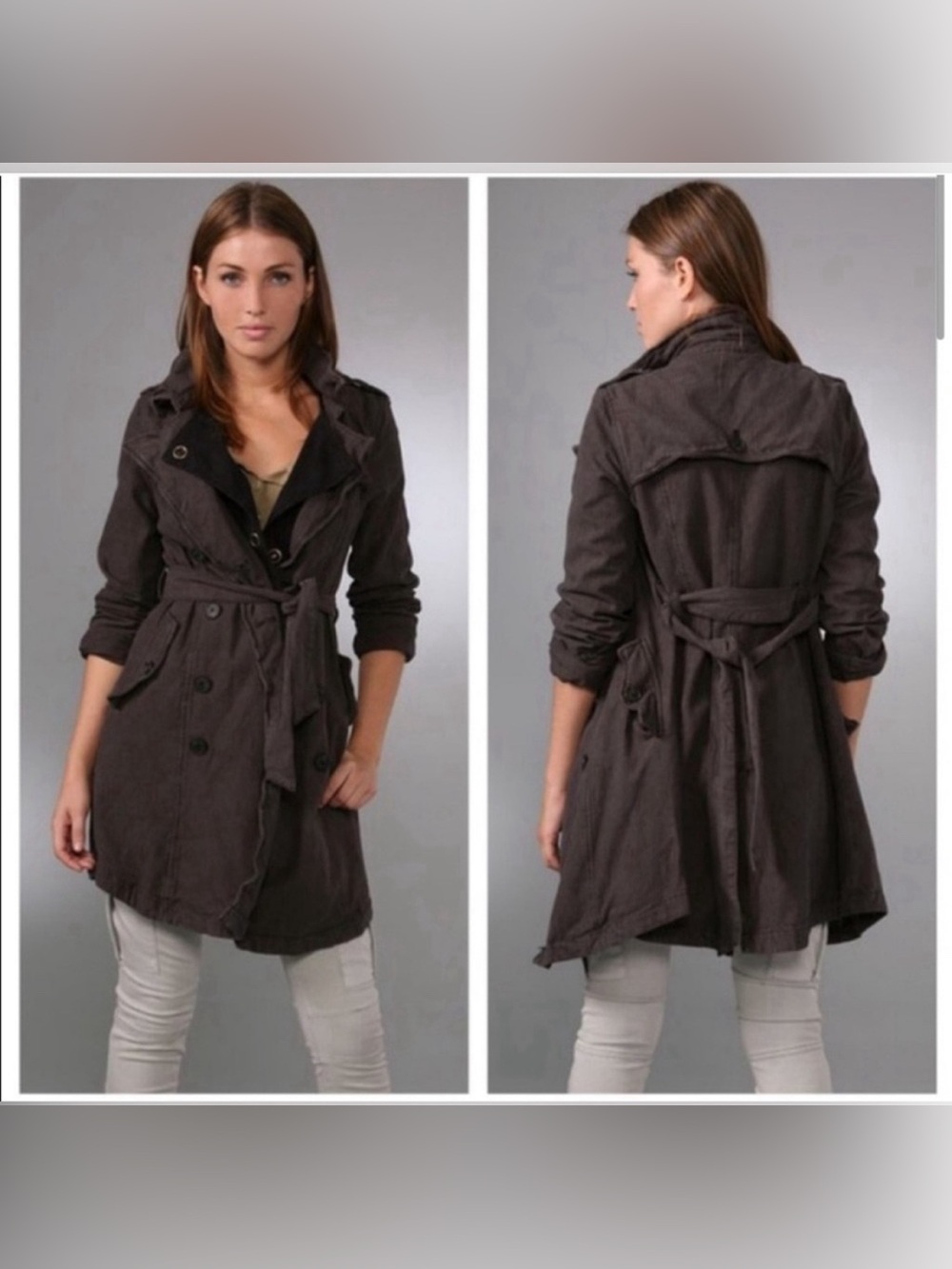 Free People We The Free Rugged Distressed Plaid Lined Trench Coat Size XS